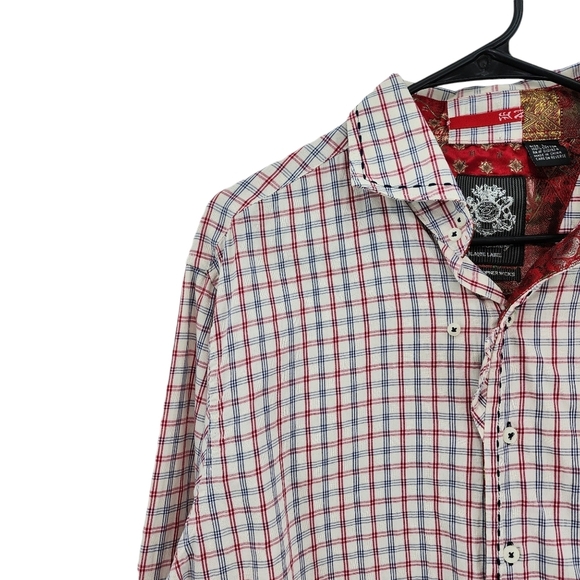 English Laundry Men's 100% Cotton Flip Cuffs Grid Print Button Front Shirt - L - Picture 2 of 10